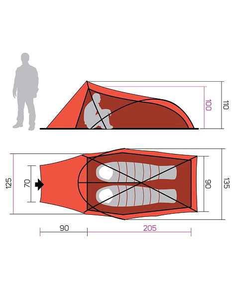 Tent HANNAH CAMPING HAWK 2 SNOW, mandarin red II